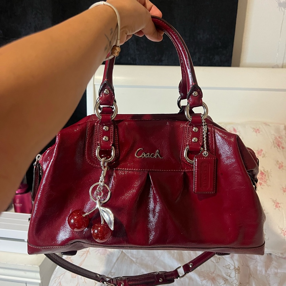 Crimson Red Coach Ashley Satchel Bag + Matching Red coach wallet